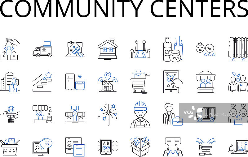 社区中心线性图标学习集合图片素材