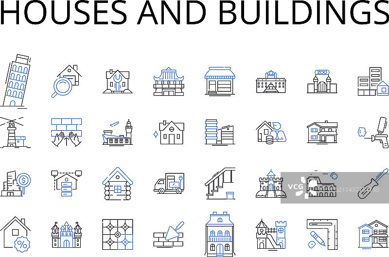 房屋建筑线条图标合集图片素材