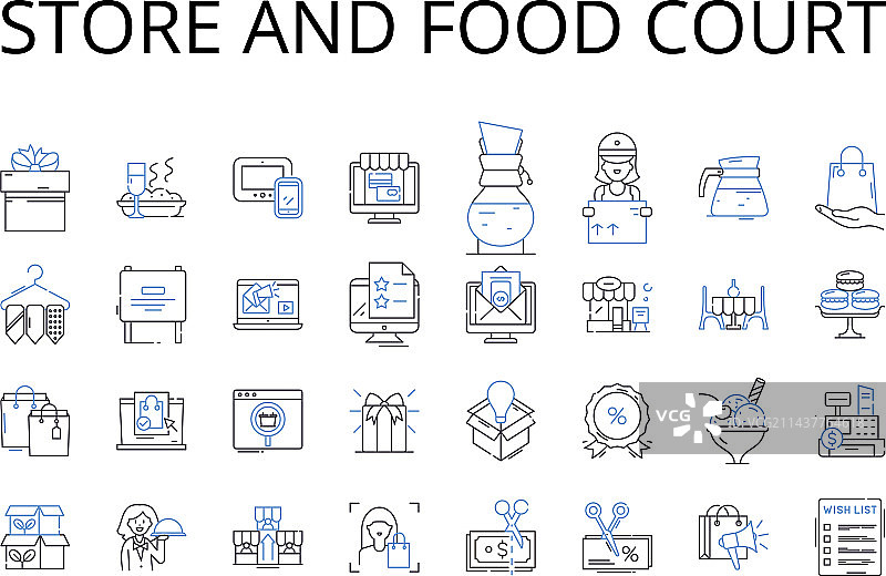 商店和美食广场线性图标合集图片素材