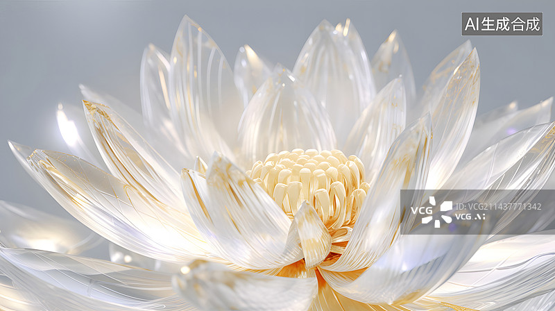 【AI数字艺术】透明水晶艺术超现实3D荷花莲花壁纸图片素材