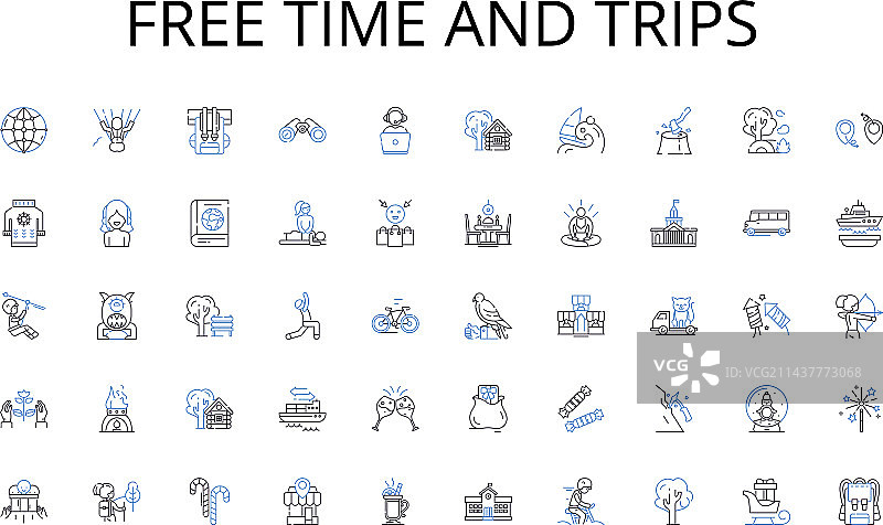 空闲时间和旅行线性图标集合图片素材