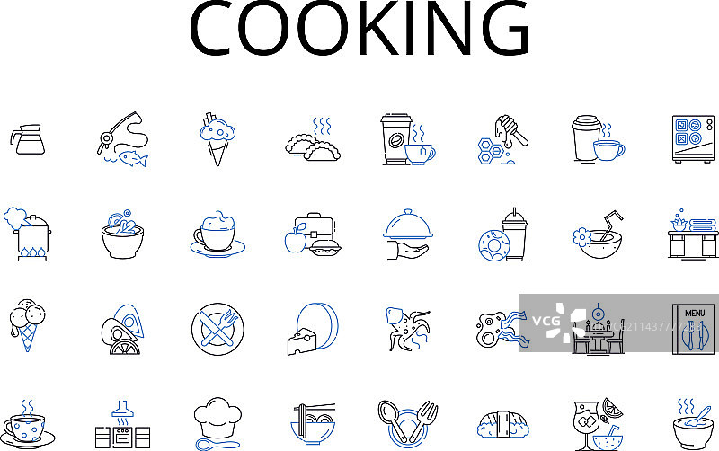 烹饪美食线性图标合集图片素材