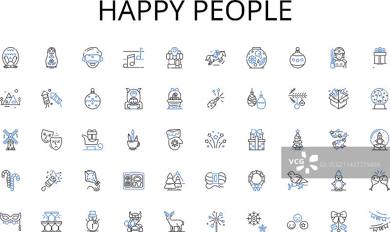 快乐的人们线性图标集合图片素材