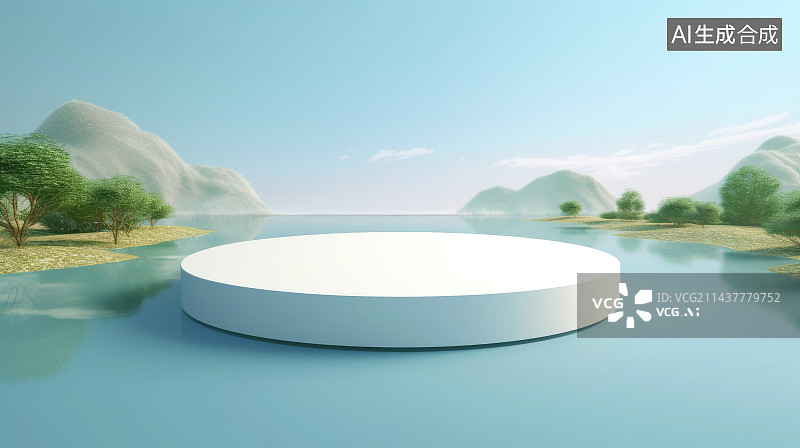 【AI数字艺术】3D渲染自然风景电商展台背景图片素材