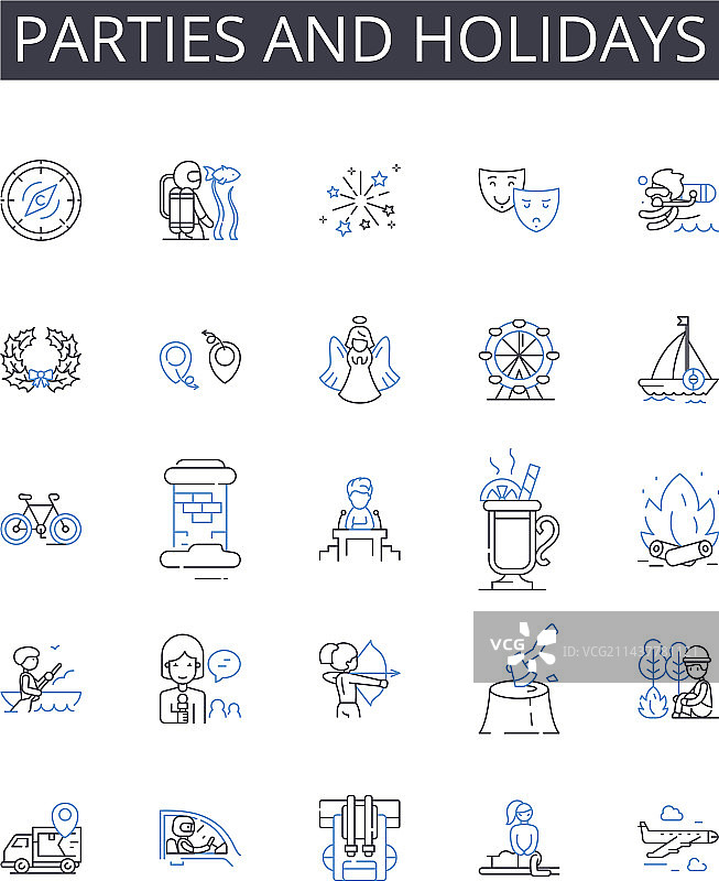派对和节日线性图标合集图片素材