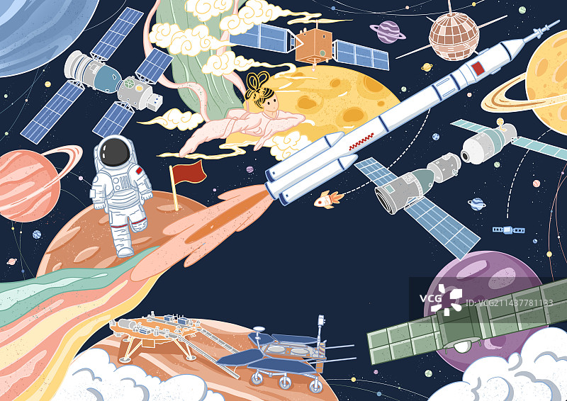 宇宙卫星星河璀璨火箭宇航员嫦娥一号图片素材
