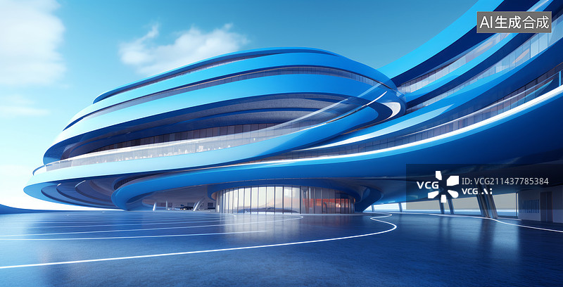 【AI数字艺术】蓝色抽象建筑广场图片素材