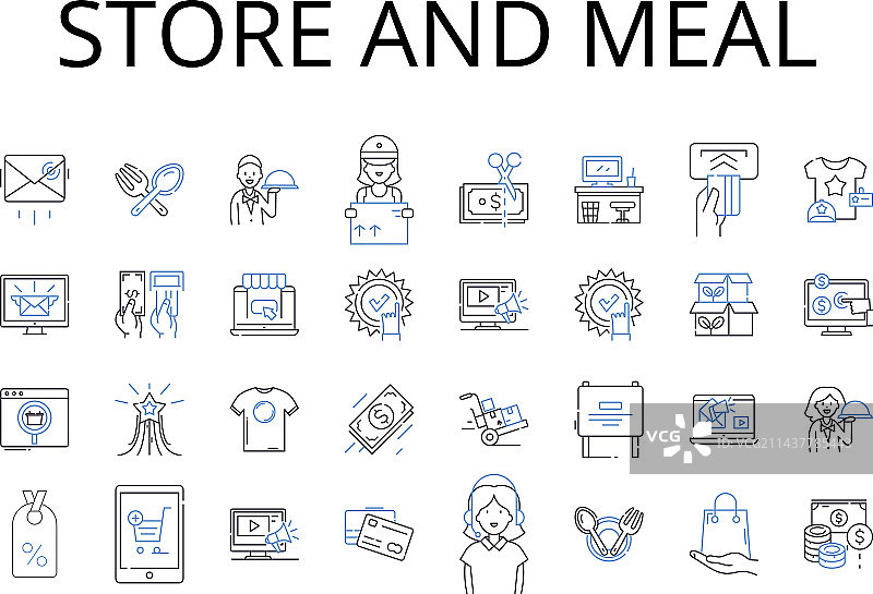 商店和餐饮线性图标集合图片素材