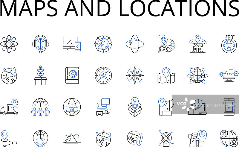 地图和位置线性图标合集图片素材
