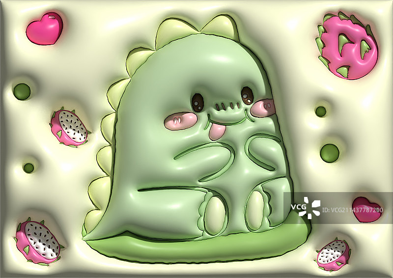 可爱的3D立体膨胀风格小恐龙卡通插图图片素材