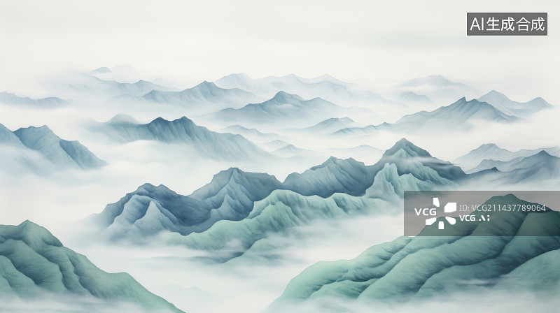 【AI数字艺术】群山云海千里江山图图片素材
