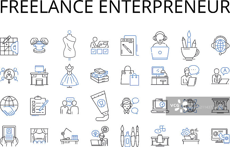 自由职业者线性图标合集图片素材