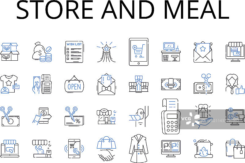 商店和餐饮线性图标集合图片素材