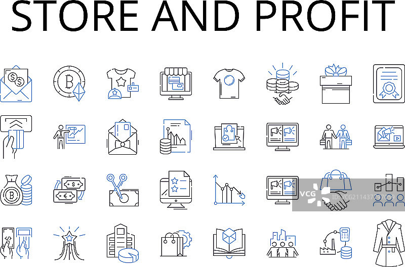 商店和利润线性图标合集投资图片素材
