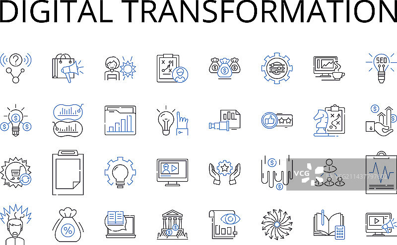 数字化转型线性图标合集图片素材