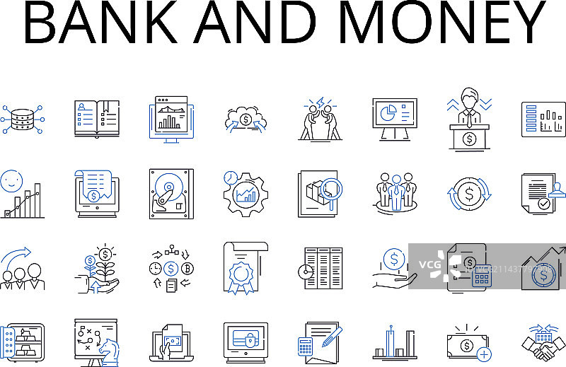 银行货币线性图标合集图片素材