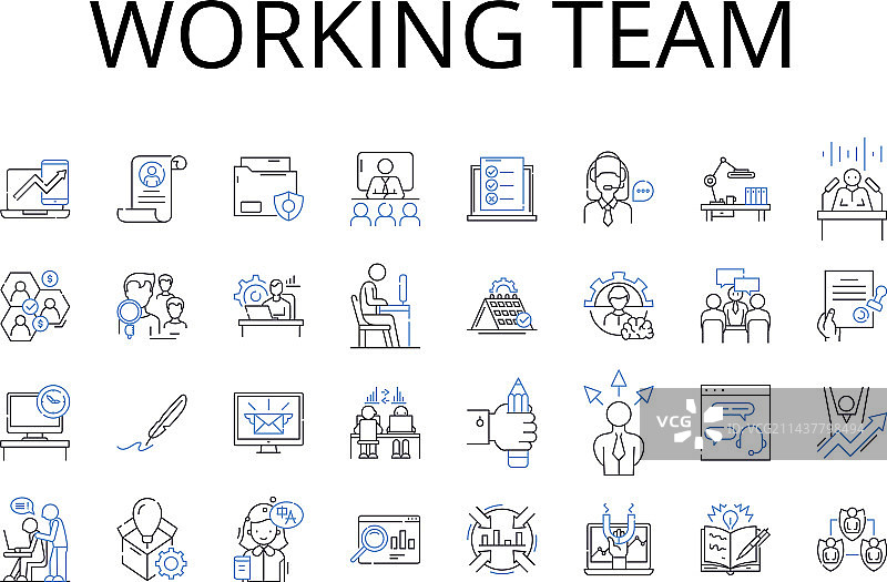 工作团队线性图标合集图片素材