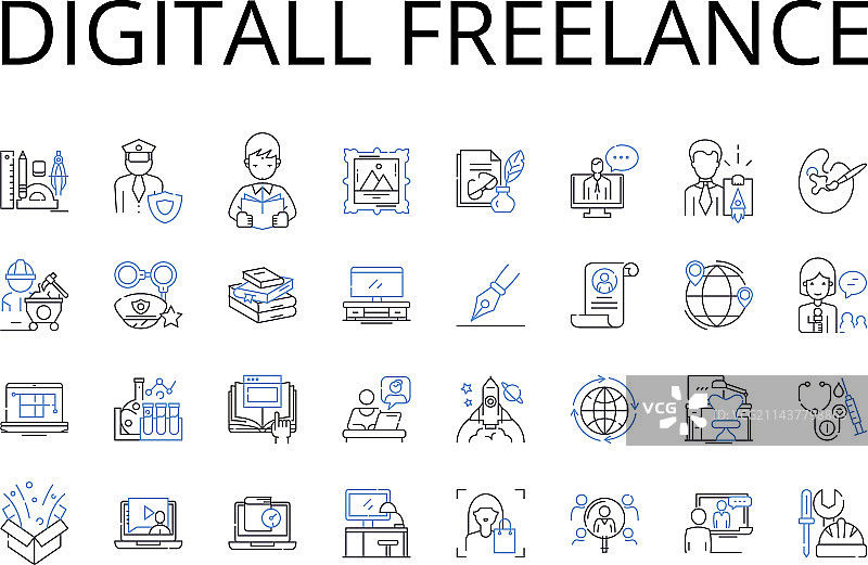 数字自由职业线性图标合集图片素材