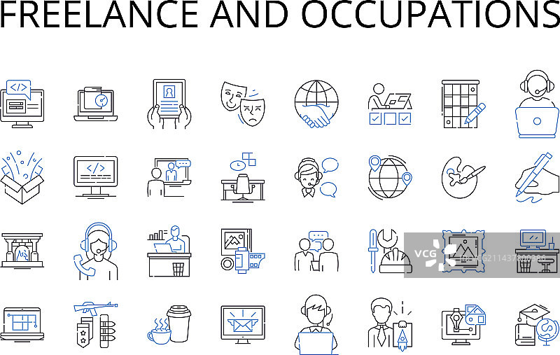 自由职业与职业线条图标合集图片素材