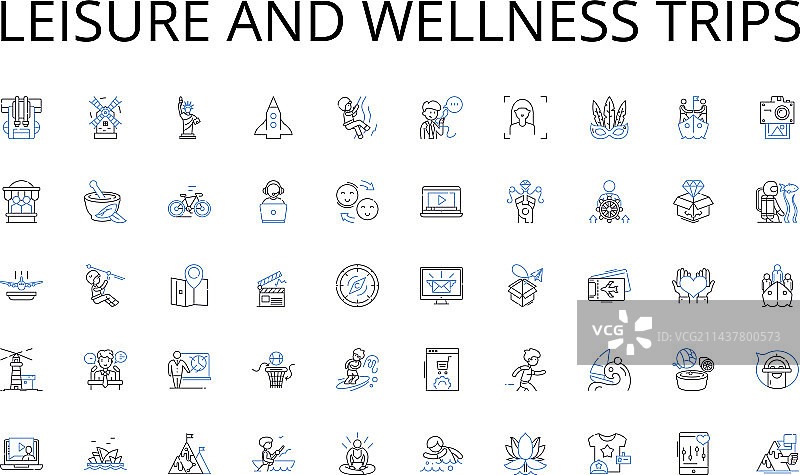 休闲与健康旅行线性图标合集图片素材