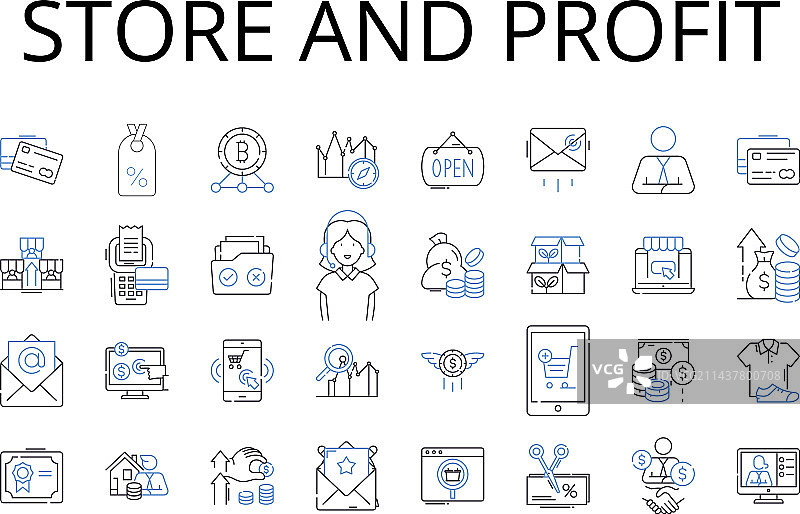 商店和利润线性图标合集投资图片素材