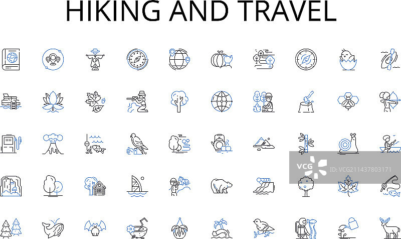 徒步旅行线性图标合集图片素材