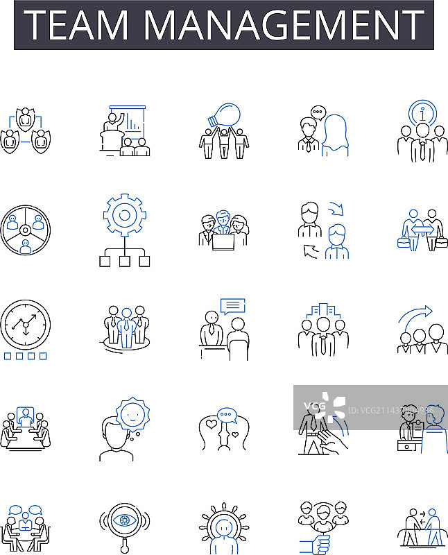 团队管理线性图标集项目图片素材