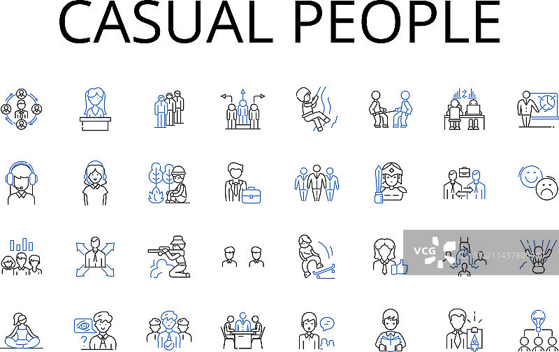 充满活力的休闲人群线性图标合集图片素材