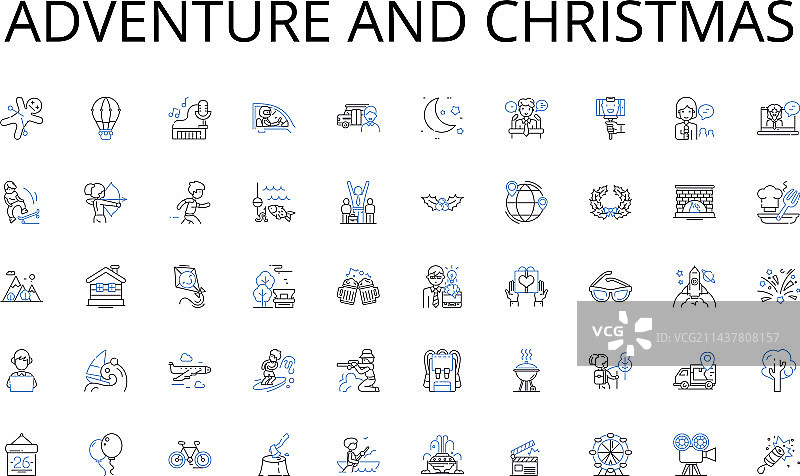 探险和圣诞节线性图标合集图片素材