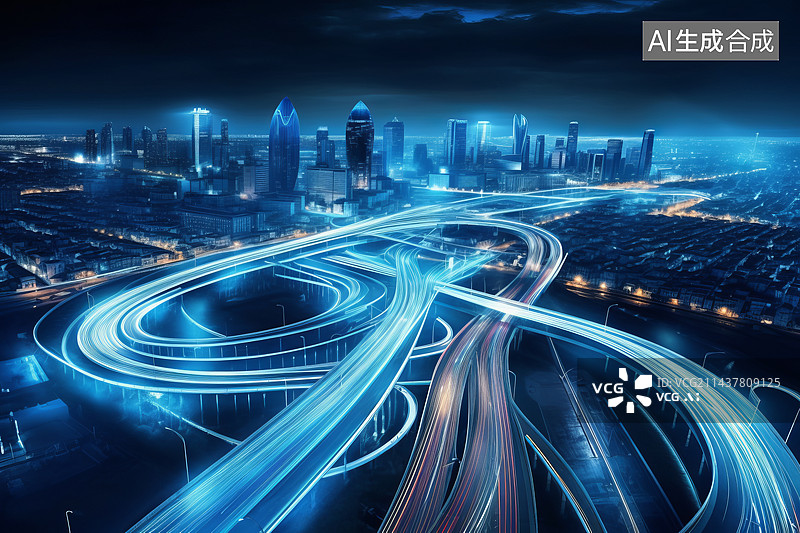 【AI数字艺术】科技城市高速公路网络图片素材