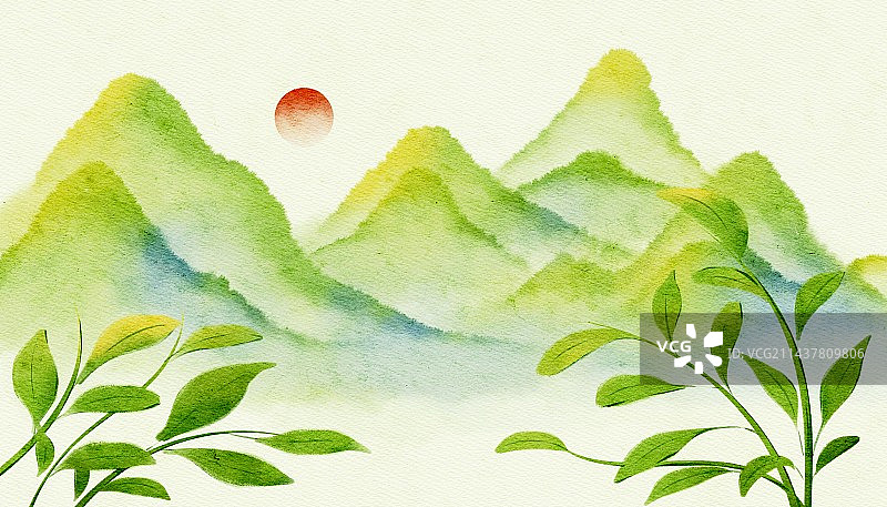 茶叶山脉风景插画图片素材