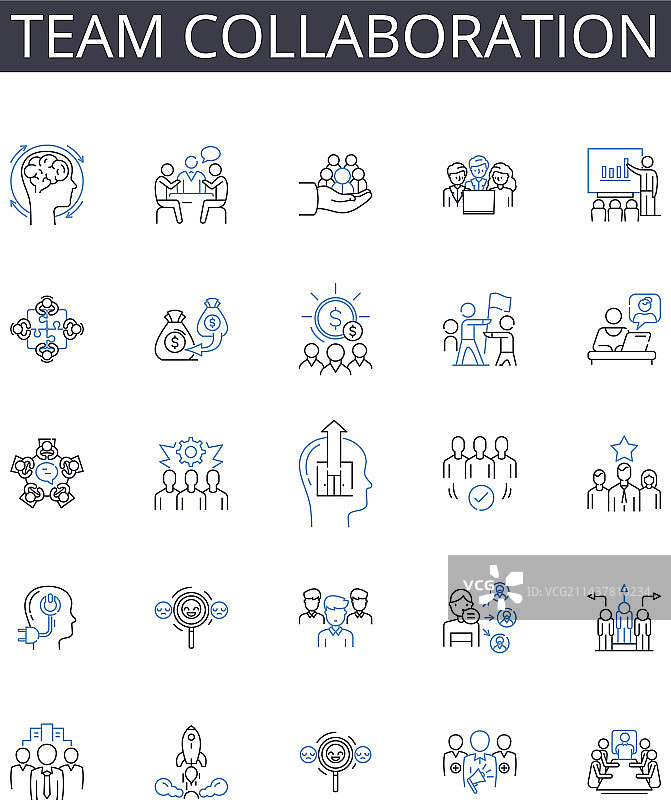 团队协作线性图标合集图片素材