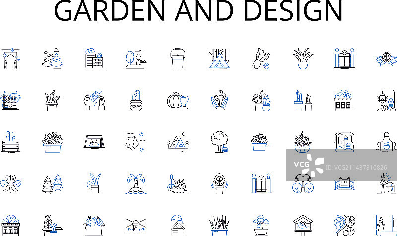 花园设计线性图标合集图片素材