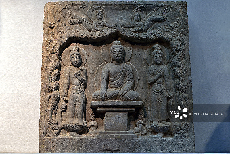 唐代文物《一佛二菩萨塔铭》  昭陵博物馆藏 陕西省咸阳市礼泉县赵镇水泥厂出土图片素材