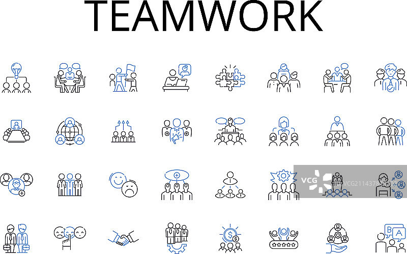 团队合作线性图标合集图片素材