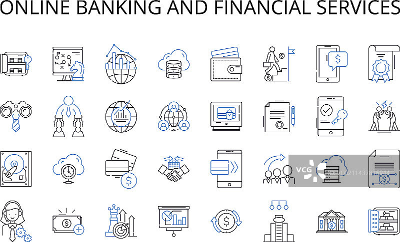 在线银行和金融服务线性图标图片素材