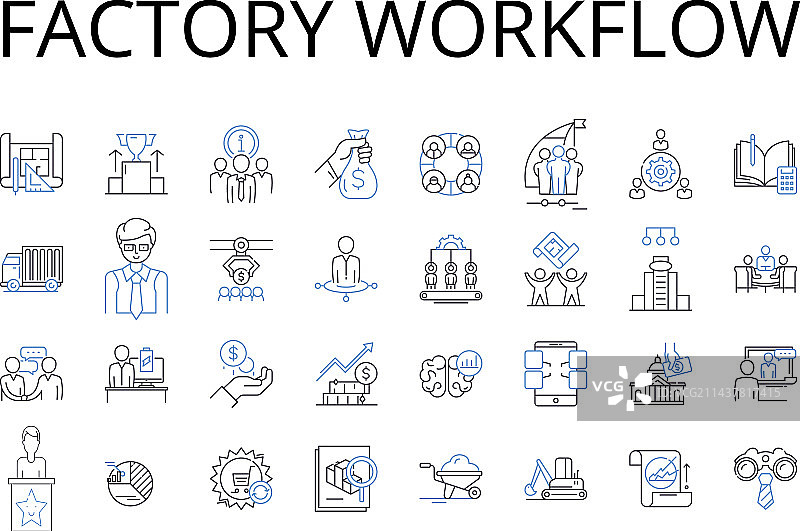 工厂工作流程线性图标合集图片素材