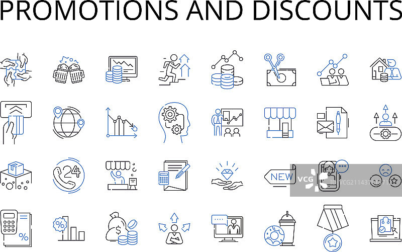 促销和折扣线性图标合集图片素材