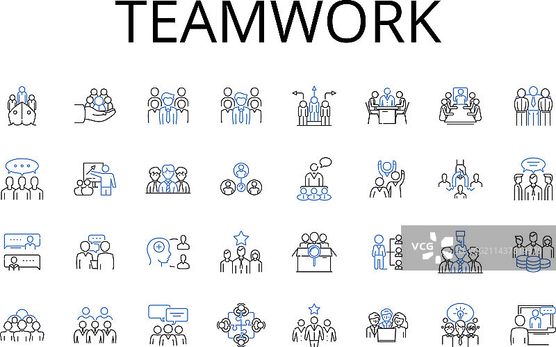 团队合作线性图标合集图片素材
