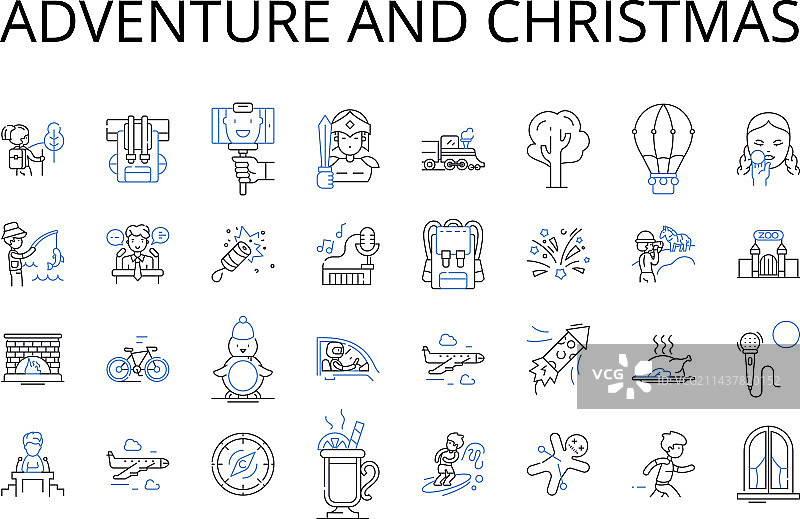 探险和圣诞节线性图标合集图片素材