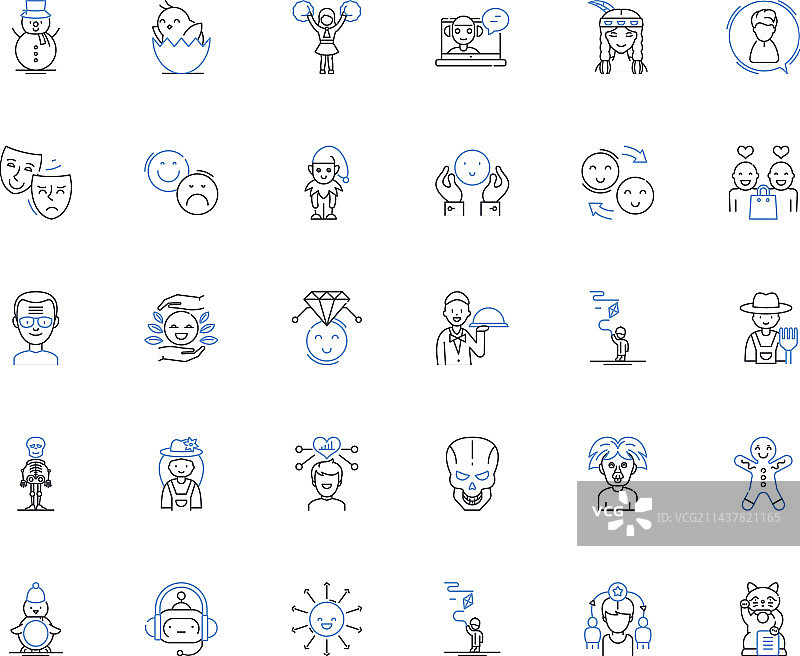 有趣的喜剧演员线性图标合集图片素材