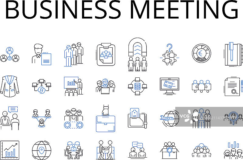 团队商务会议线性图标合集图片素材