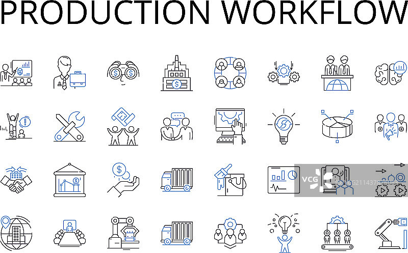 生产工作流程线性图标合集图片素材