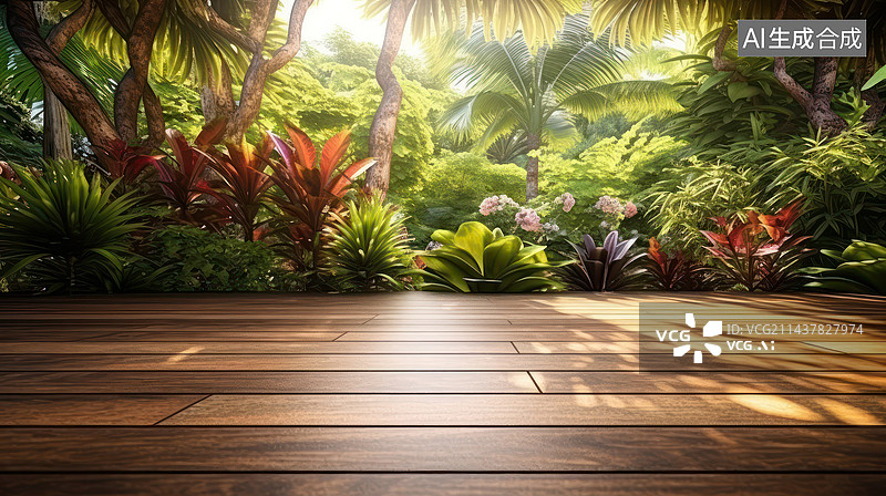 【AI数字艺术】木质地板和热到丛林图片素材