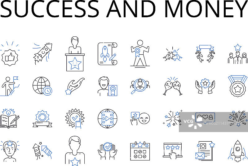 成功与金钱线性图标合集图片素材