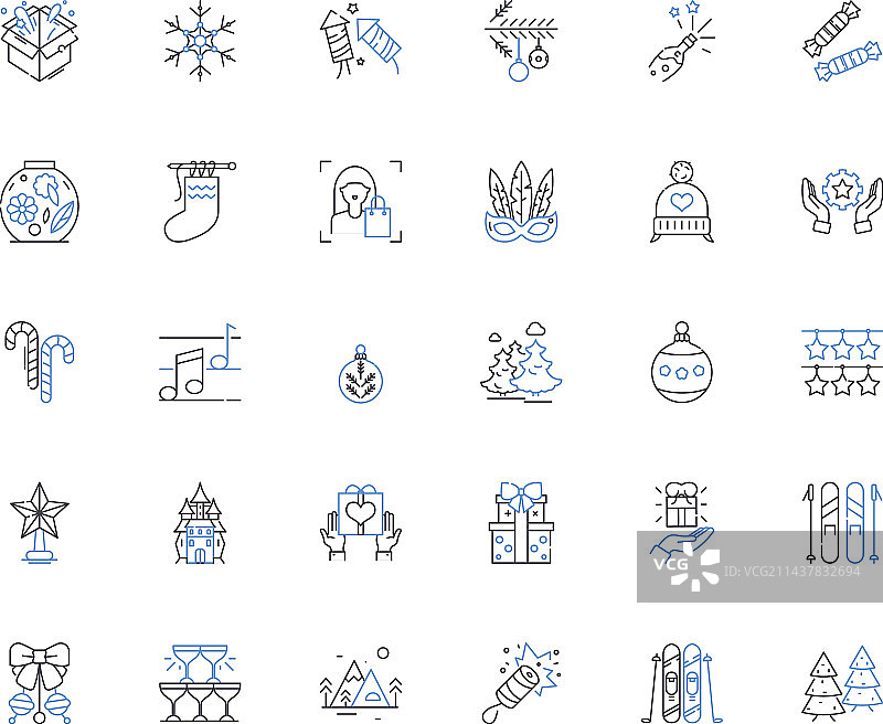 幸福新年线性图标合集图片素材