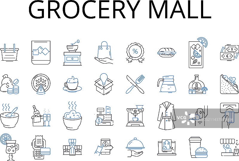 超市生鲜食品商场线性图标合集图片素材