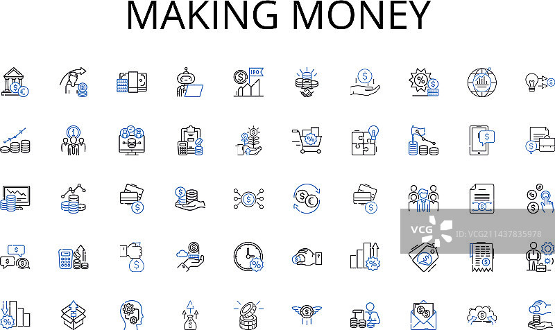 赚钱线条图标合集图片素材