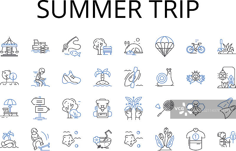 夏季旅行线性图标合集：海滩度假图片素材