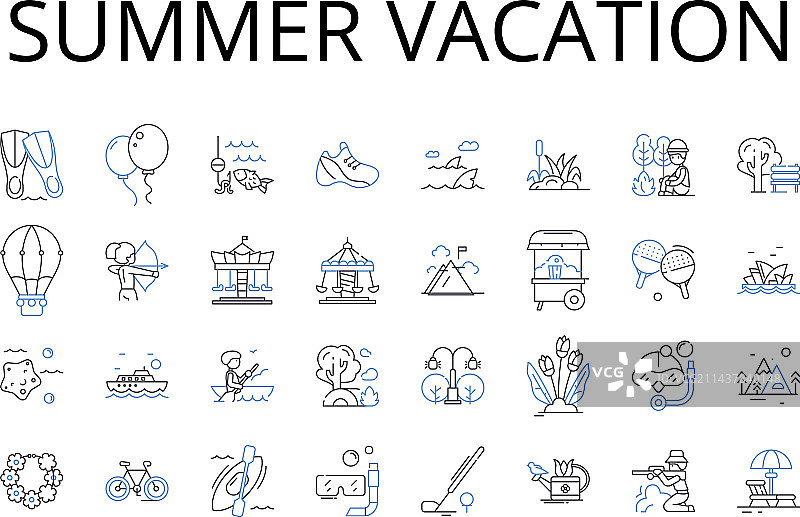 夏季假期海滩线性图标合集图片素材